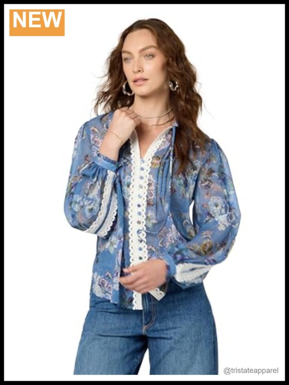 Long Sleeve Printed V-Neck Floral Blouse